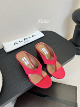 ALAIA WEDGE THONG SANDALS 25S IN RED SATIN